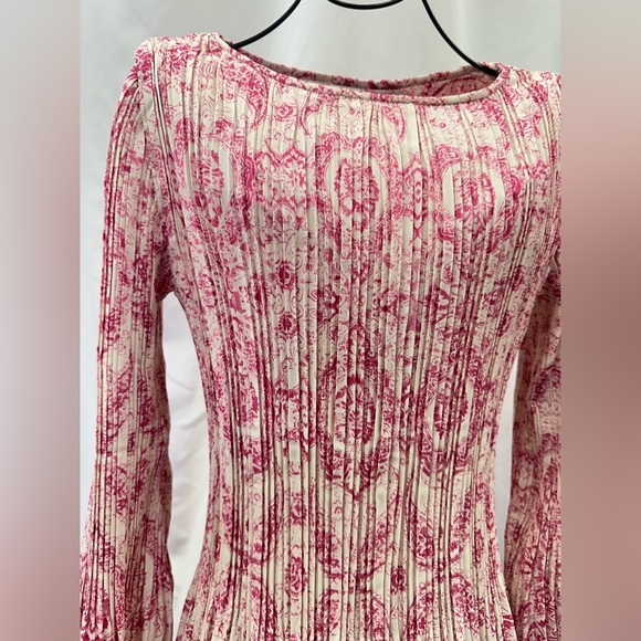 Maje pink printed pleated mini dress with long sleeves size 3 / XL - Picture 3 of 11